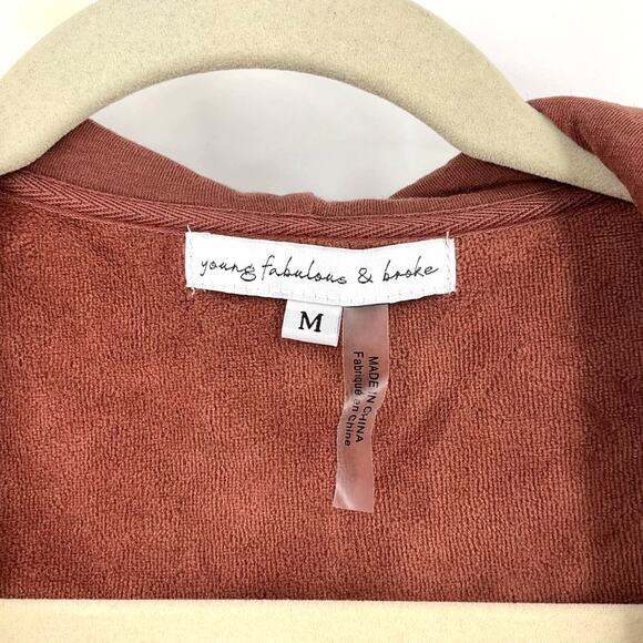 Young Fabulous & Broke Velour Hoodie Zip Sweatshirt Rust Medium NWOT - Picture 3 of 7